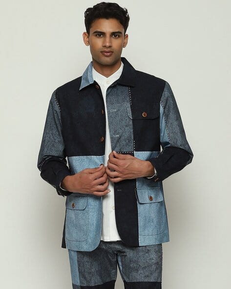 patchwork denim blazer