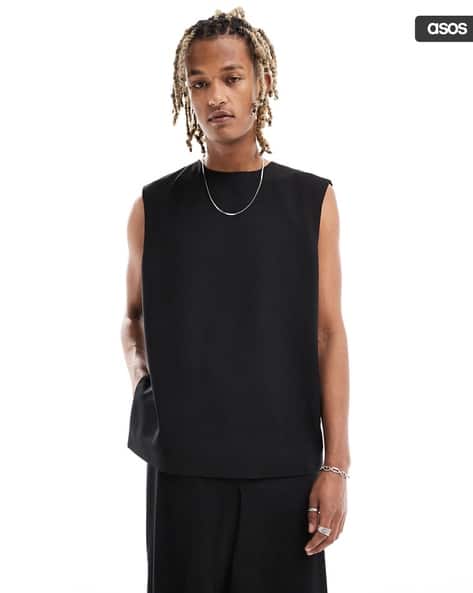 Men Boxy Fit Sleeveless Suit Vest