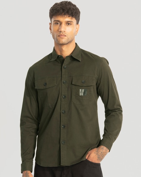 Men Slim Fit Shirt with Flap Pockets