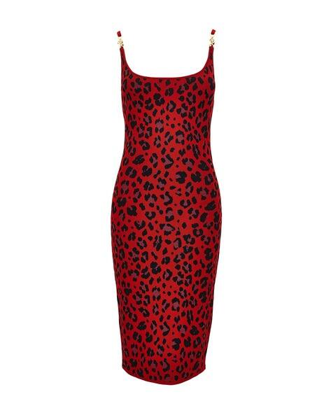 Buy VERSACE Leopard Lurex Fitted Knitted Bodycon Dress | Lipstick Red Color  Women | AJIO LUXE