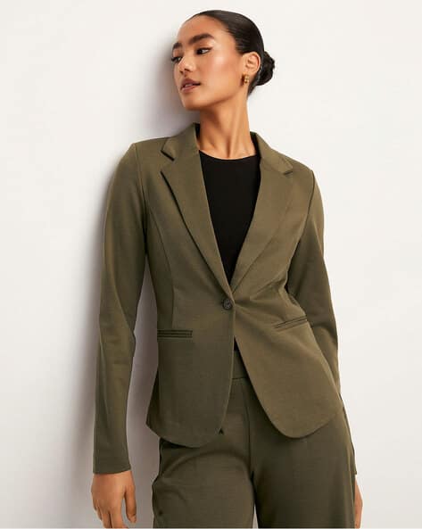 Women Single-Breasted Blazer with Notched Lapel