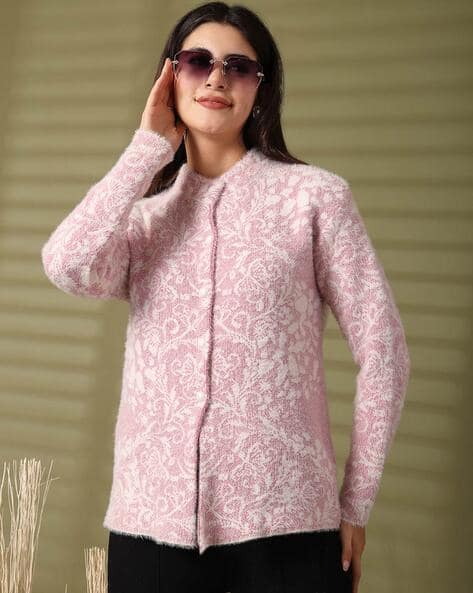 Women Floral Woven Cardigan with Full Sleeves