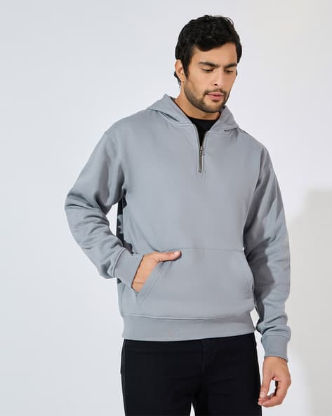 Men Quarter Zip Relaxed Fit Hoodie In Fleece