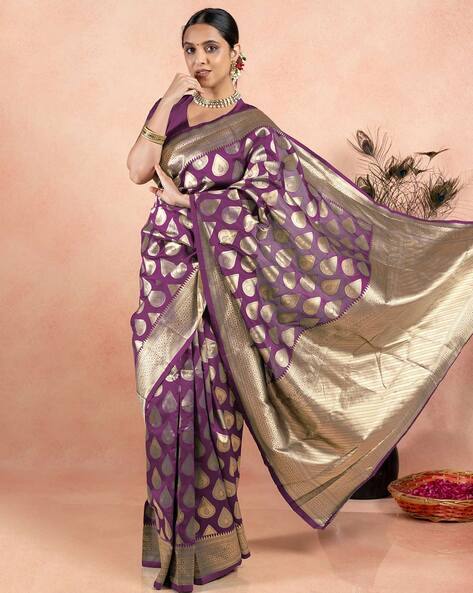 SUBHAM Women's Silk Blend Zari Woven Saree