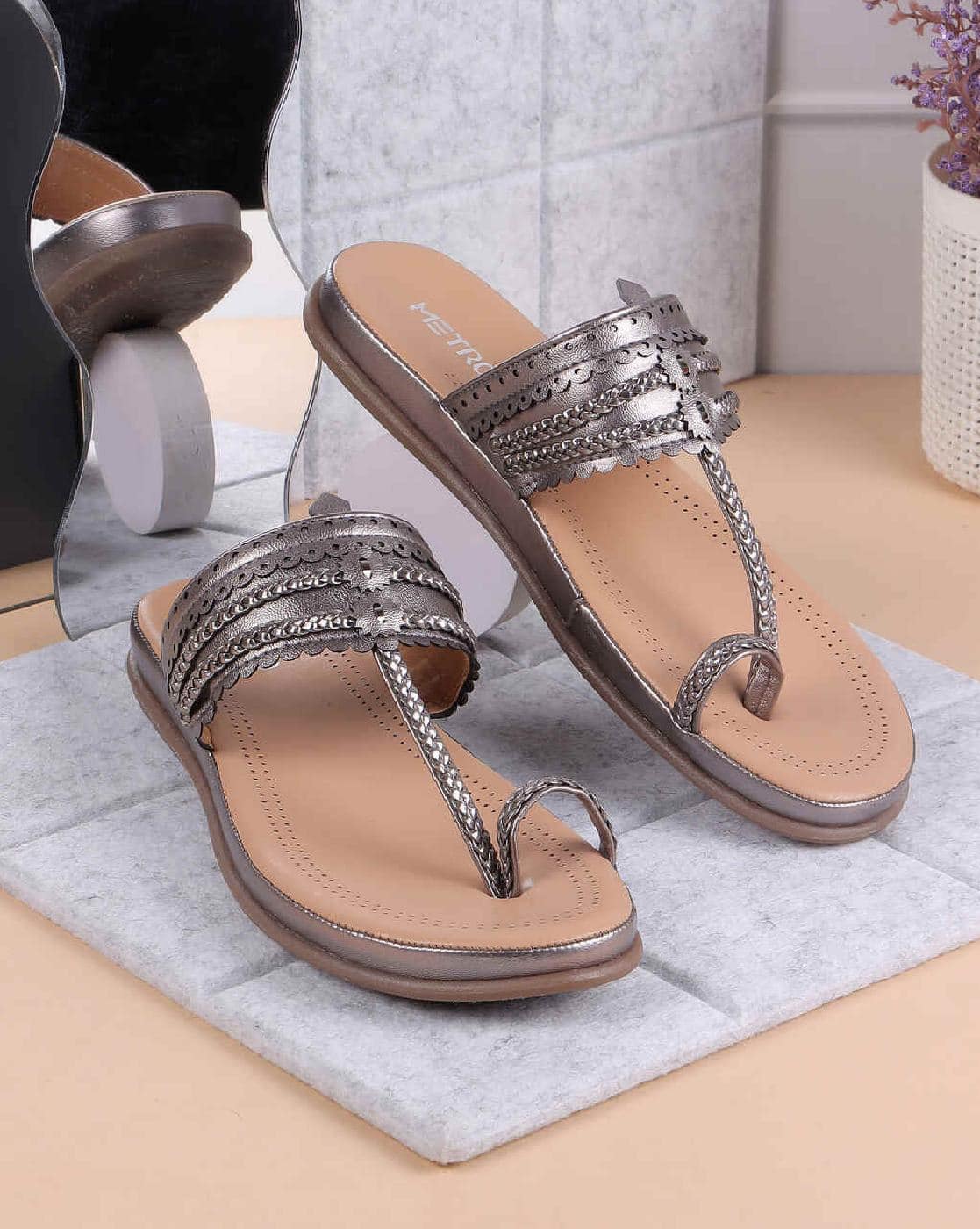 Buy Gun Metal Flip Flop Slippers for Women by Metro Online