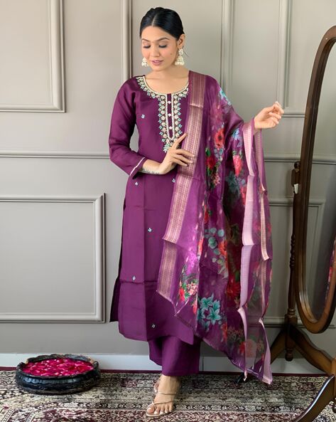 Embroidered Straight Kurta Set Price in India