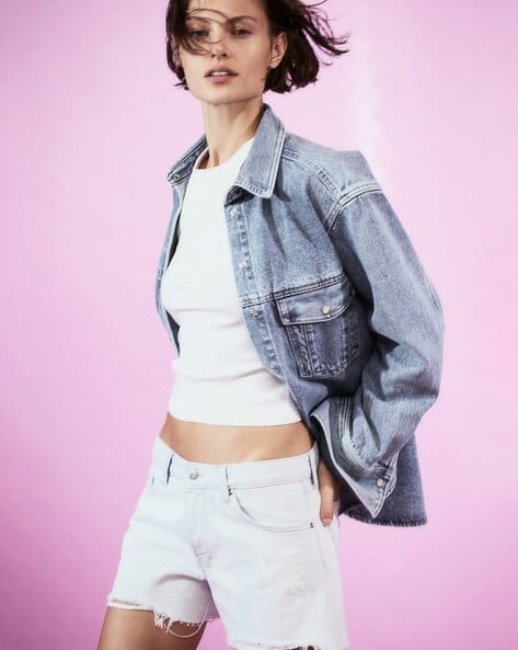 Women Boyfriend Fit Low Denim Shorts