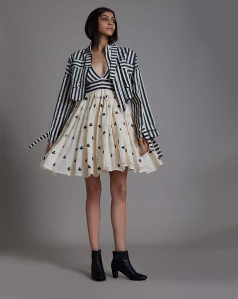 Buy STRIPED BLACK OATMEAL Fusion Wear Sets for Women by Mati