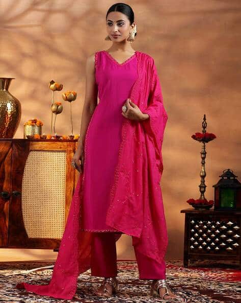 Gerua By Libas Women Embroidered Straight Kurta with Pants & Dupatta