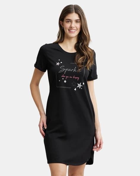 chinese dress ladies Jockey Women's Cotton A-Line Mini Night Dress (RX25_Blush Assorted  Prints_L)(color may vary) main image 1
