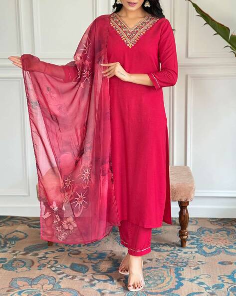 Women Embroidery Straight Kurta Set Price in India