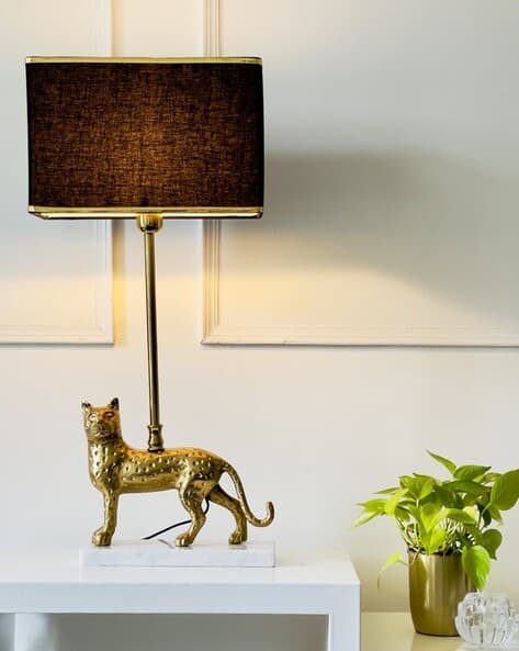 Antique Brass Finish Metal Table Lamp with Marble Base