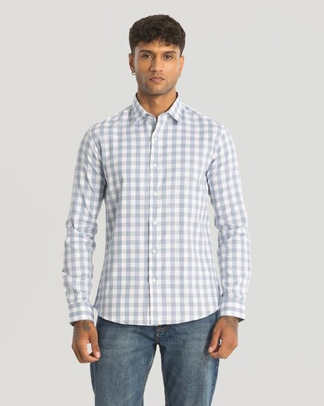 Mens Full Sleeves Checks Slim Fit Shirt