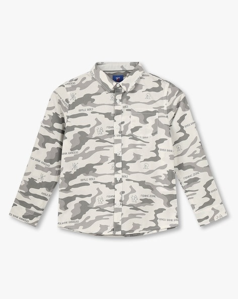 Boys Camouflage Print Regular Fit Shirt