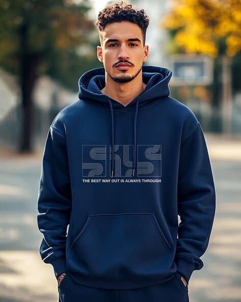 Men Graphic Print Regular Fit Hooded Sweatshirt