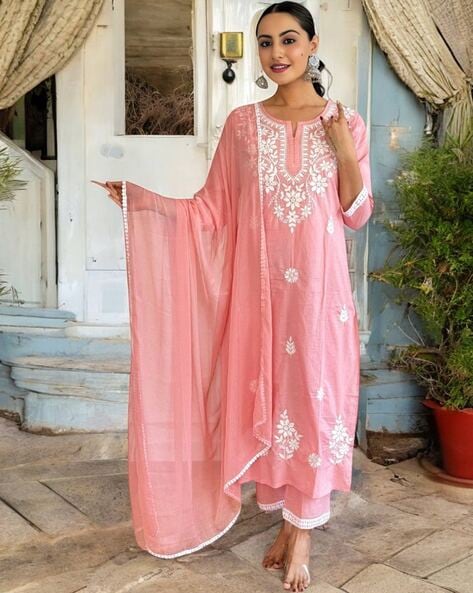 Women Embroidered Straight Kurta Set Price in India