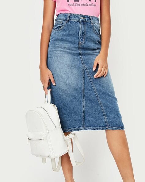 Girls Faded Midi Denim Skirt