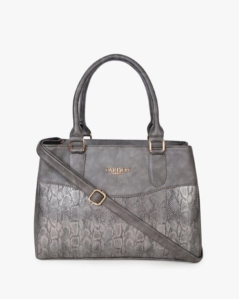 Carlton London Metallic Grey Handbags Croc-Pattern Handbag