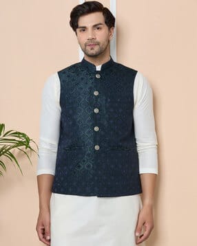 Men Regular Fit Nehru Jacket with Welt Pockets-image-46