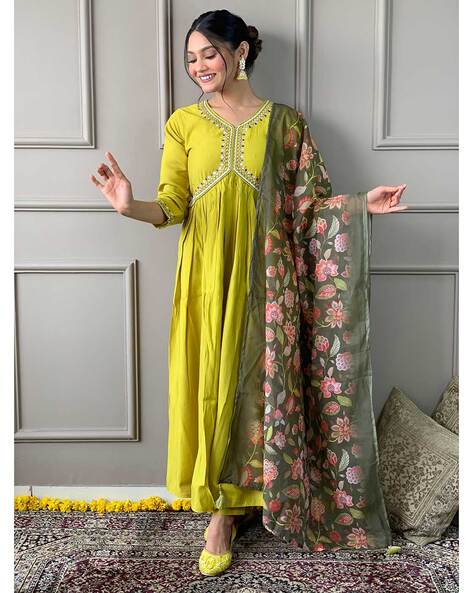 Embroidery Flared Kurta Set Price in India