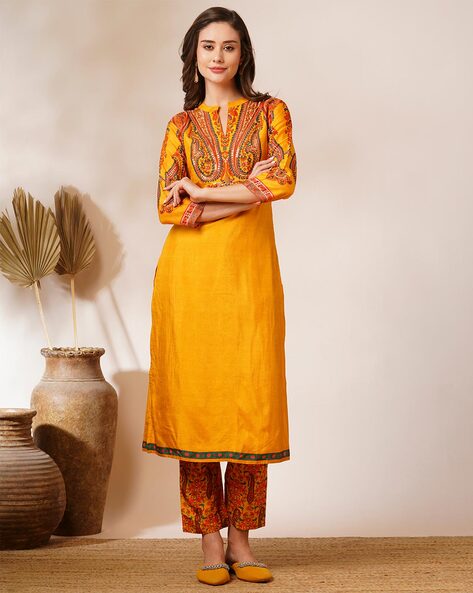 Embroidered Straight Kurta Set Price in India