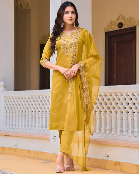 Embroidered Straight Kurta Set Price in India