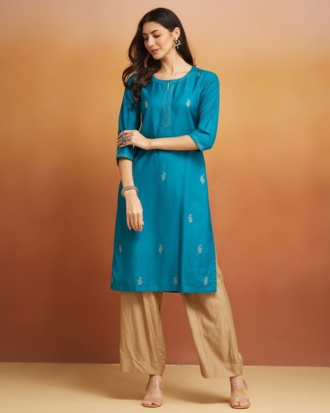 Fabindia Women Embroidered Straight Kurta