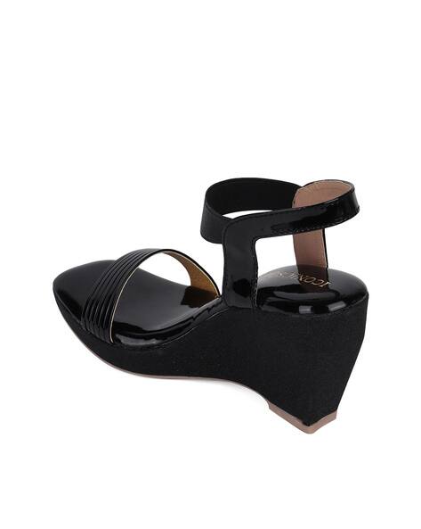 Wedge Heel Mia Black Wedge Sneakers Women Open-Toe