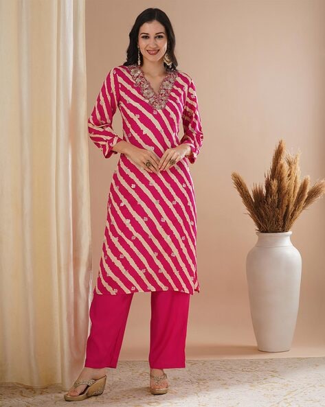 Embroidered Straight Kurta Set Price in India