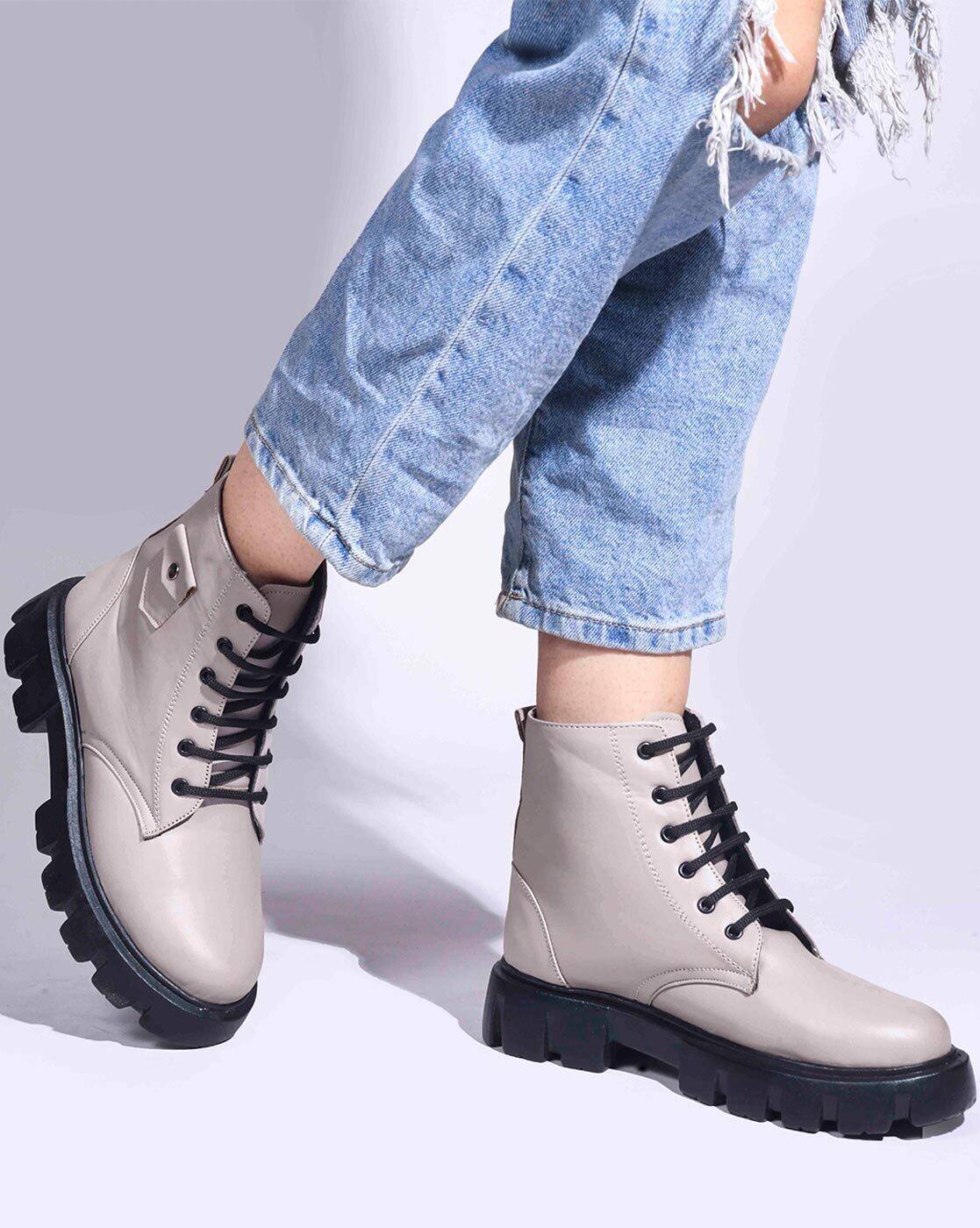 Women Ankle-Length Boots with Lace Fastening