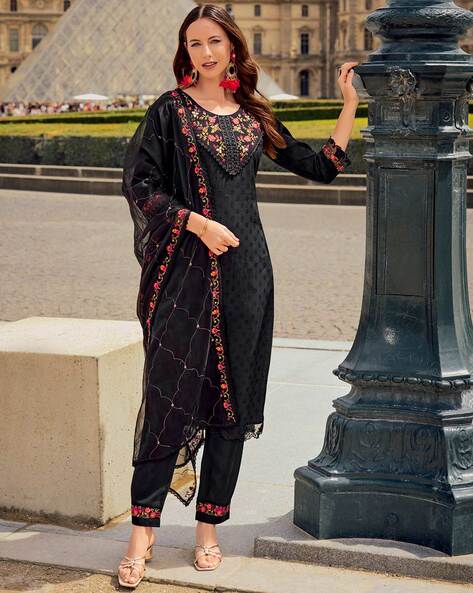 Women Embroidered Straight Kurta Set Price in India