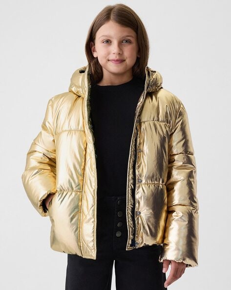 Girls Quilted Puffer Jacket with Insert Pockets