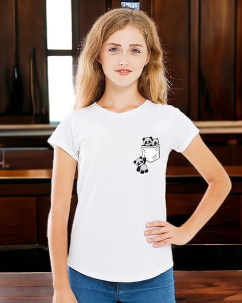 Girls Graphic Print Regular Fit Round-Neck T-Shirt