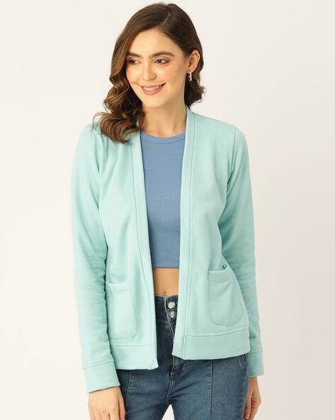 Women Front-Open Regular Fit Shrug with Patch Pockets
