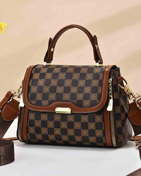 Angeline Women Checked Satchel Bag with Detachable Sling Strap