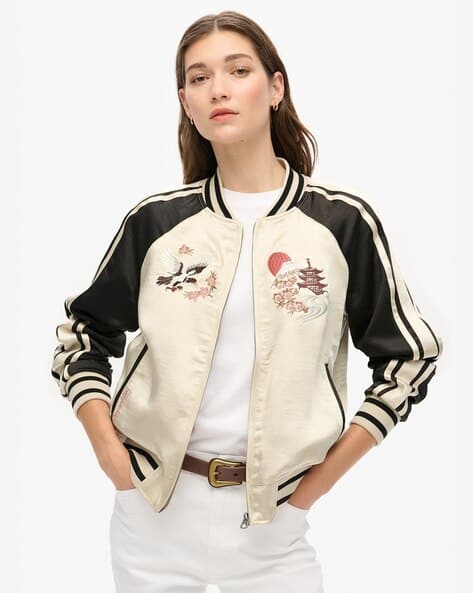 Women Suikajan Embroidered Slim Fit Bomber Jacket