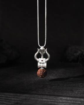 Men Silver Trishul Rudraksha Pendant-image-1