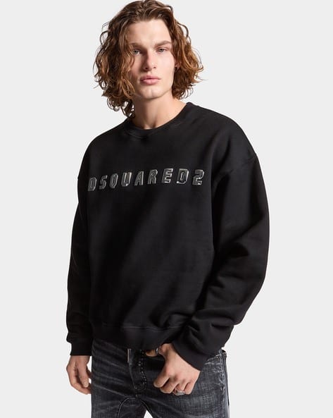【関税&送料込】Dsquared2 Black Cotton Crewneck Sweatshirt W Dsquared2 Icon Logo Sweatshirt Black at CareOfCarl.com
