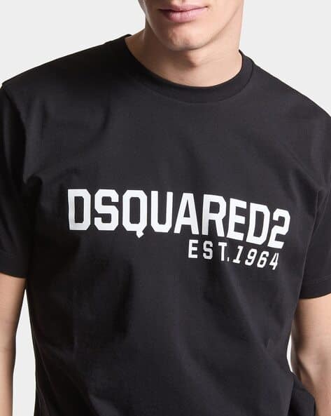 Buy Dsquared2 Logo Print Regular Fit Cotton T-Shirt | Black