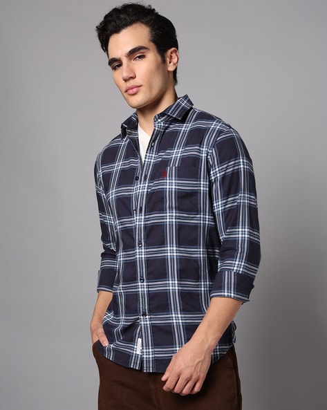 Men Plaid Check Tailored Fit Shirt