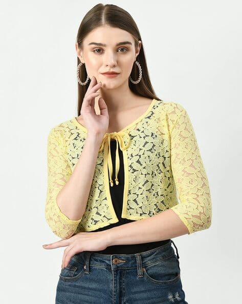 Women Lace Front-Open Shrug with Bracelet Sleeves