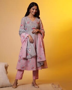 aurelia Women Floral Print A-Line Kurta with Pants & Dupatta-picture-36