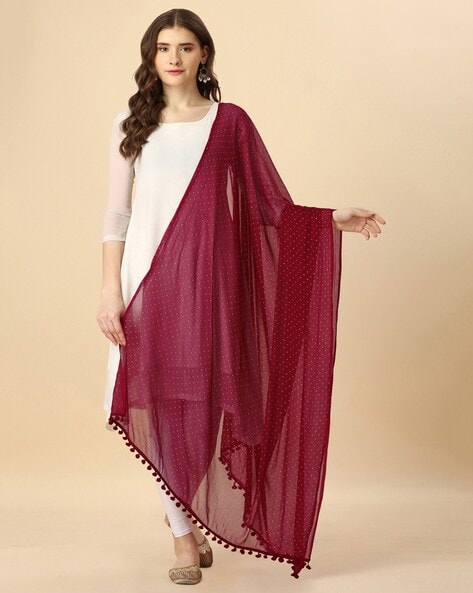 Women Dupatta with Beaded Tassels Price in India