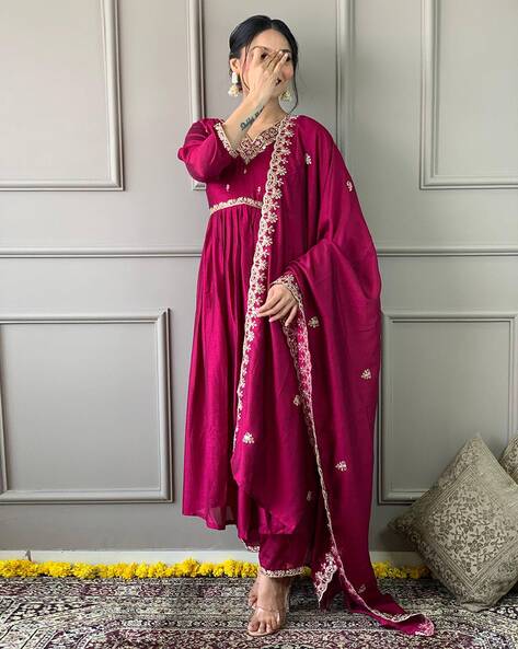 Women Embroidered Flared Kurta Set Price in India