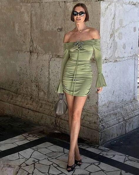 Women Bodycon Dress with Bell Sleeves