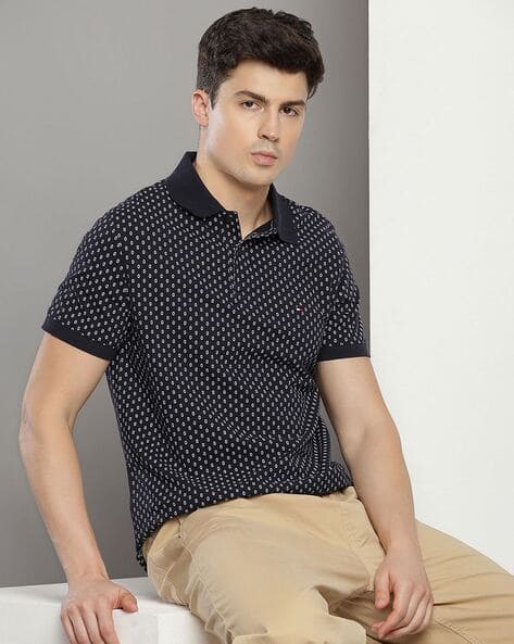 Men Micro Print Slim Fit Polo T-Shirt