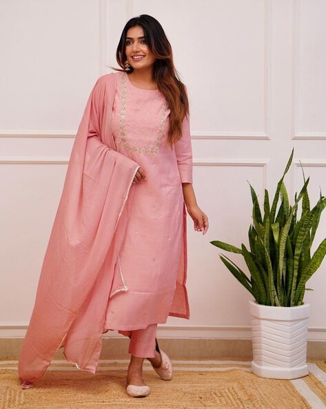 Women Embroidered Straight Kurta Set Price in India