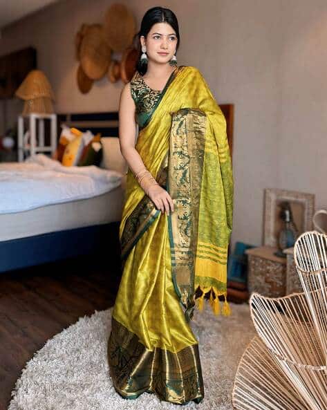 Women Woven Saree with Contrast Border
