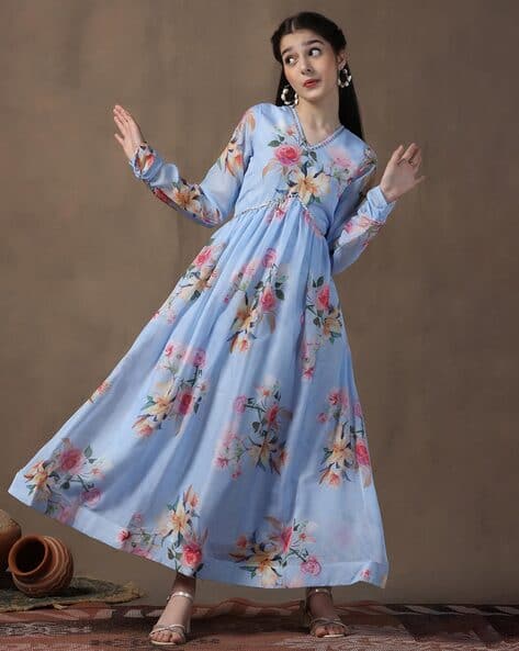 Fashion Floral Dress Ladies Buy Sky Blue Dresses Frocks For Girls By FASHION DREAM Online