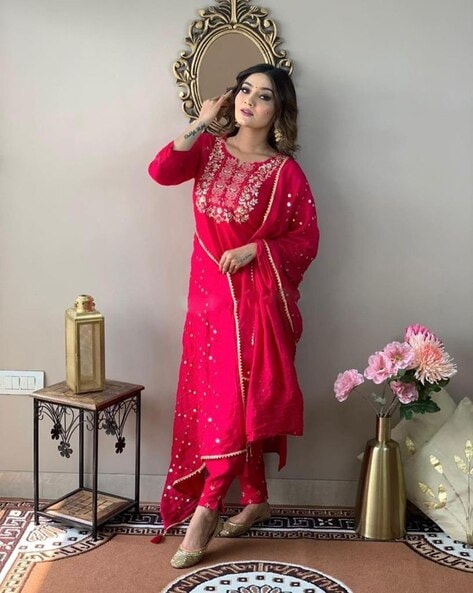 Women Embroidery Straight Kurta Set Price in India